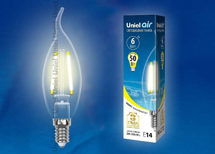 Лампа светодиодная Uniel Air LED-CW35-6W/WW/E14/CL GLA01TR картон