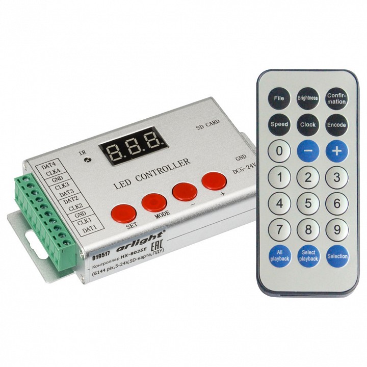 Контроллер-регулятор цвета RGBW с пультом ДУ Arlight HX-802S HX-802SE-2 (6144 pix, 5-24V, SD-карта, ПДУ)